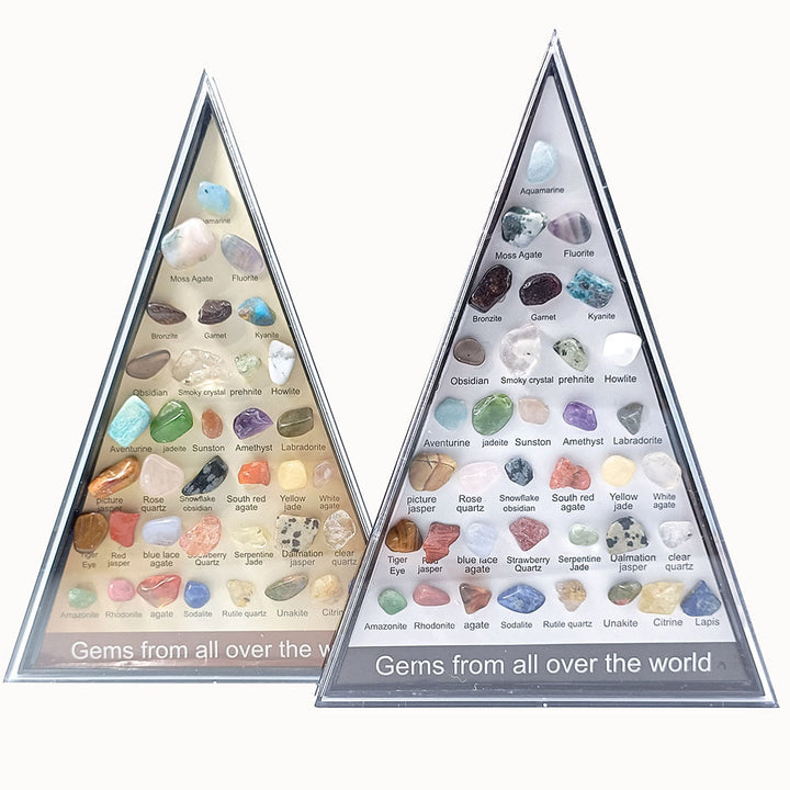 Ensemble de 36 spécimens minéraux triangulaires ornementaux Olivenorma