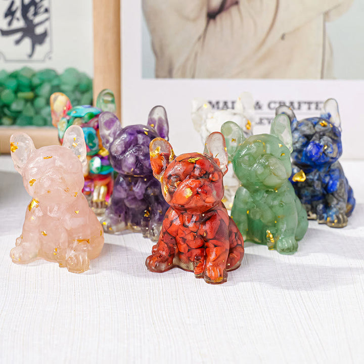 Décoration en pierre précieuse en cristal époxy Olivenorma en forme de bouledogue français mignon