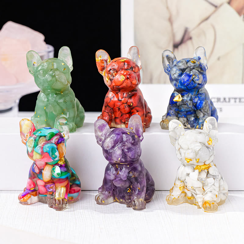 Décoration en pierre précieuse en cristal époxy Olivenorma en forme de bouledogue français mignon