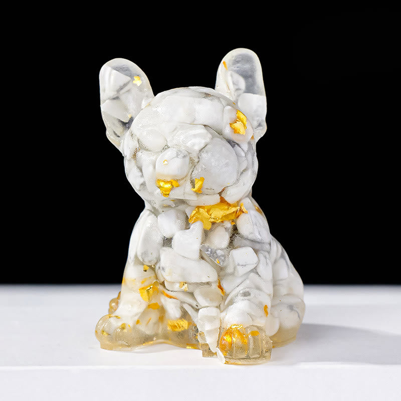 Décoration en pierre précieuse en cristal époxy Olivenorma en forme de bouledogue français mignon