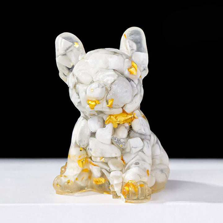 Décoration en pierre précieuse en cristal époxy Olivenorma en forme de bouledogue français mignon