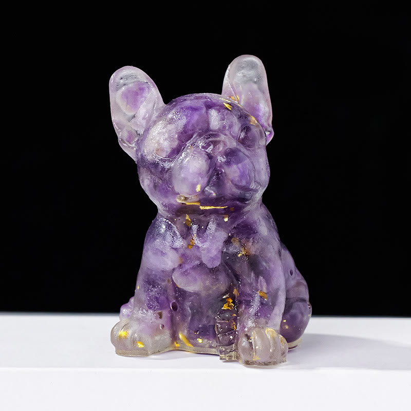 Décoration en pierre précieuse en cristal époxy Olivenorma en forme de bouledogue français mignon