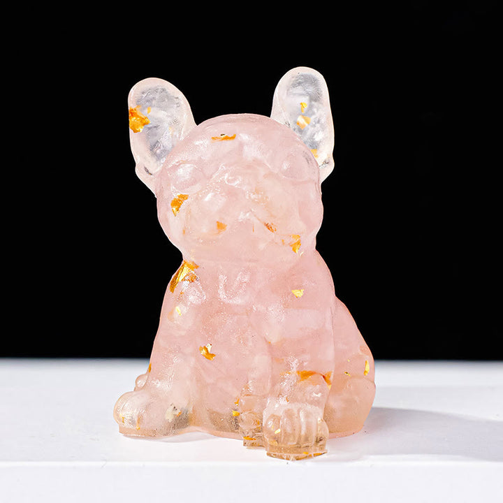 Décoration en pierre précieuse en cristal époxy Olivenorma en forme de bouledogue français mignon