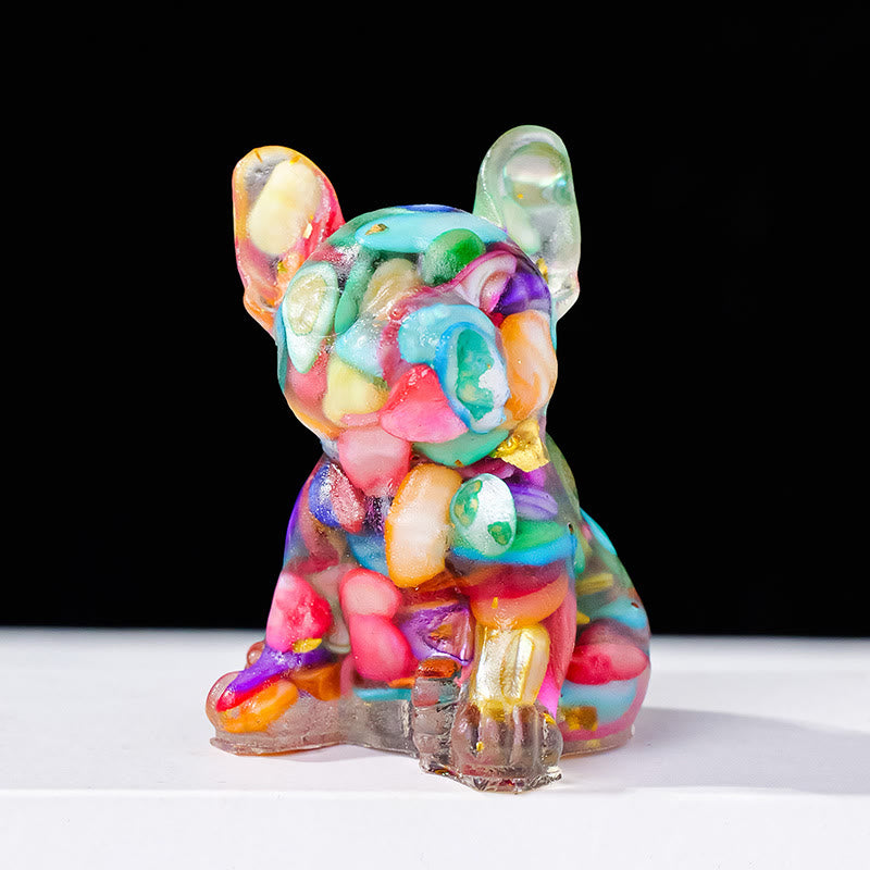 Décoration en pierre précieuse en cristal époxy Olivenorma en forme de bouledogue français mignon