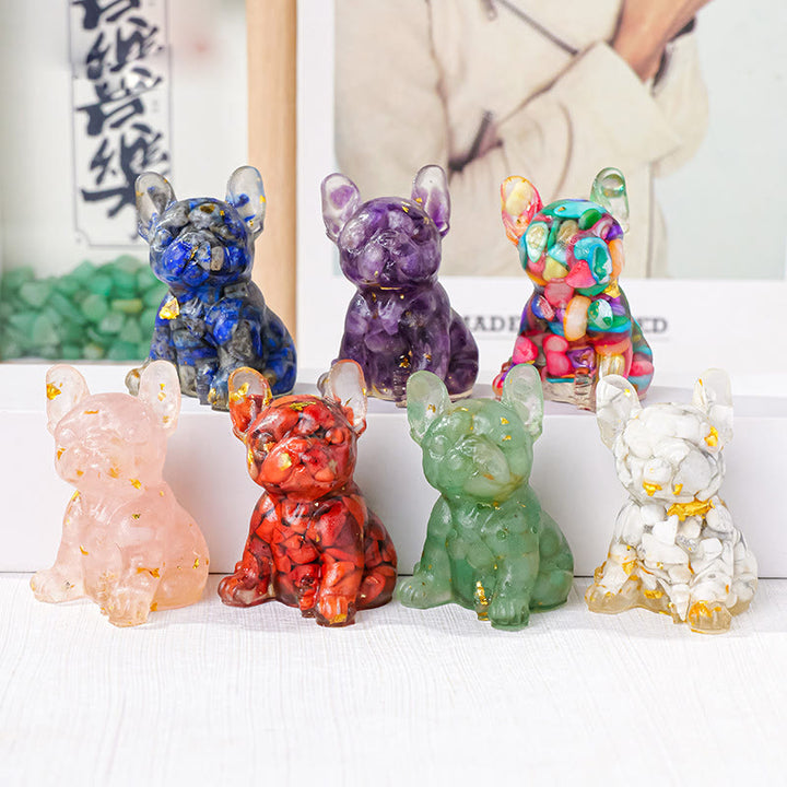 Décoration en pierre précieuse en cristal époxy Olivenorma en forme de bouledogue français mignon
