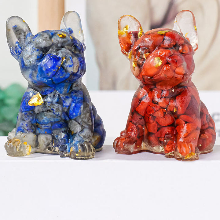 Décoration en pierre précieuse en cristal époxy Olivenorma en forme de bouledogue français mignon