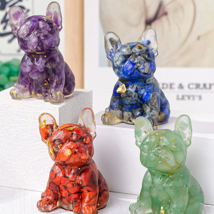 Décoration en pierre précieuse en cristal époxy Olivenorma en forme de bouledogue français mignon