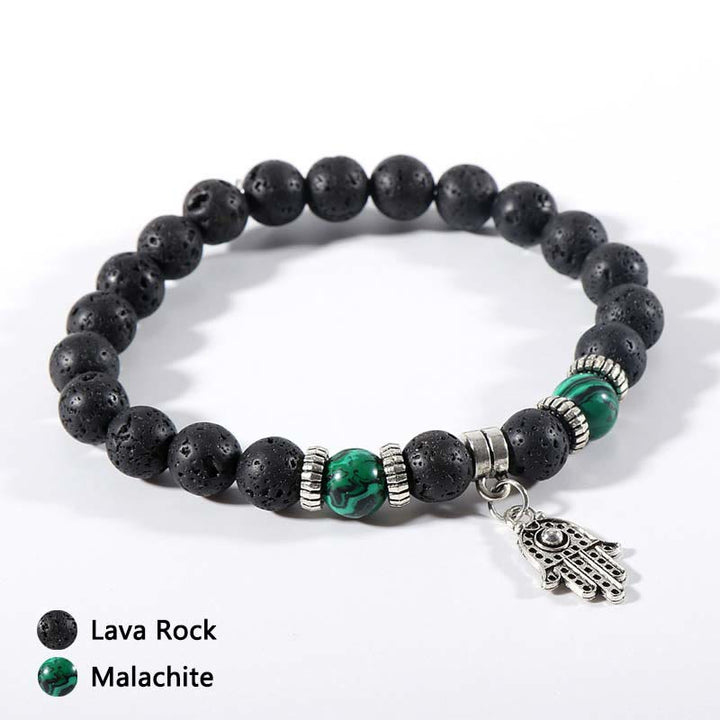 Bracelet en pierre de lave et œil de tigre malachite