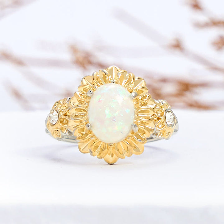 Bague en forme de tournesol avec opale taille ovale Olivenorma