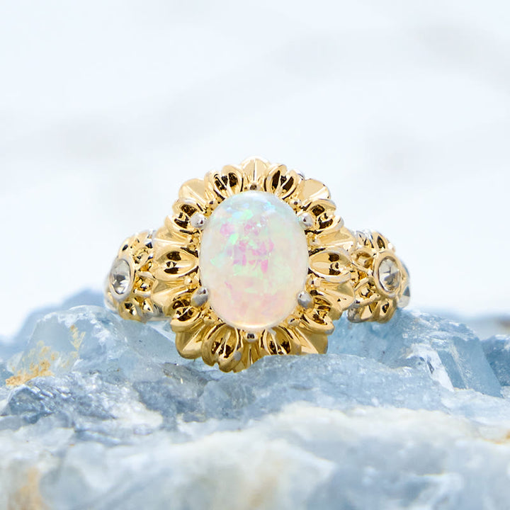 Bague en forme de tournesol avec opale taille ovale Olivenorma