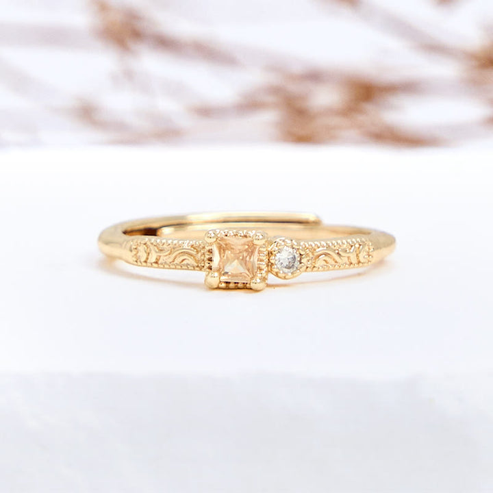Bague simple Olivenorma en zircon blanc et citrine à coupe carrée