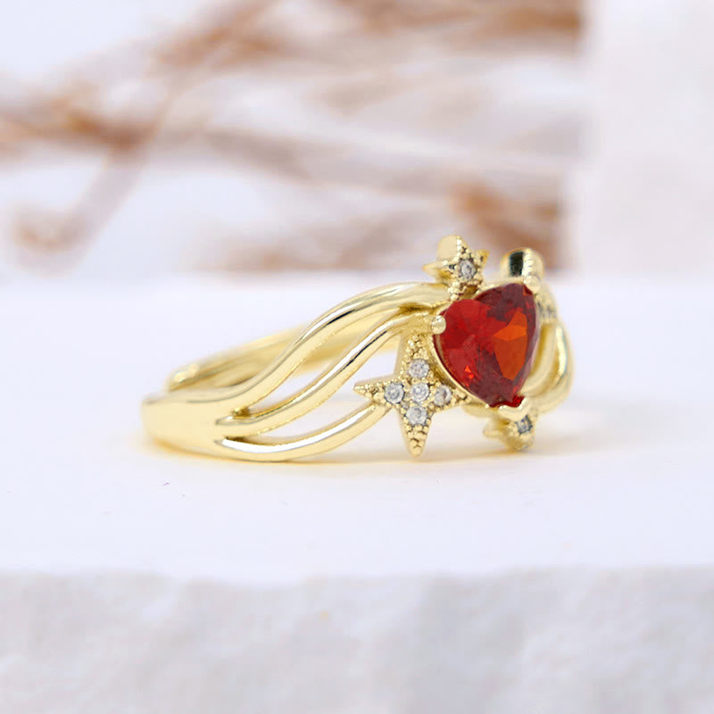 Bague Olivenorma en forme de cœur, grenat et étoile en zircon blanc