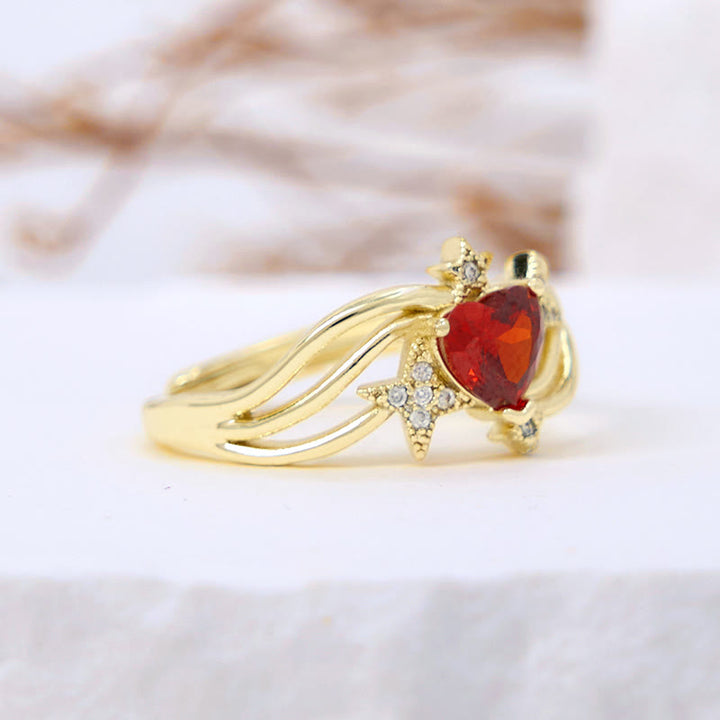 Bague Olivenorma en forme de cœur, grenat et étoile en zircon blanc