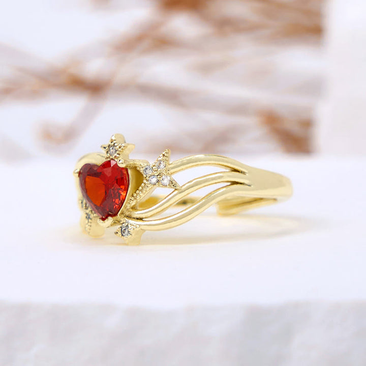 Bague Olivenorma en forme de cœur, grenat et étoile en zircon blanc