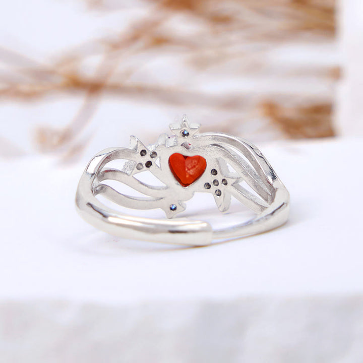 Bague Olivenorma en forme de cœur, grenat et étoile en zircon blanc