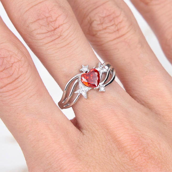 Bague Olivenorma en forme de cœur, grenat et étoile en zircon blanc