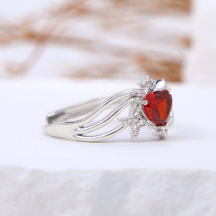 Bague Olivenorma en forme de cœur, grenat et étoile en zircon blanc