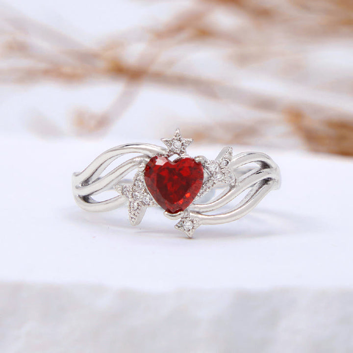 Bague Olivenorma en forme de cœur, grenat et étoile en zircon blanc