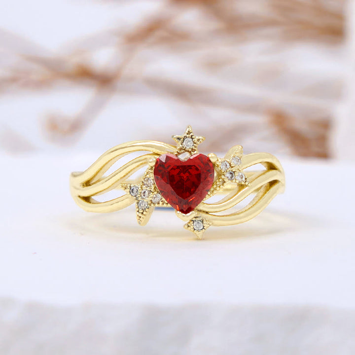 Bague Olivenorma en forme de cœur, grenat et étoile en zircon blanc