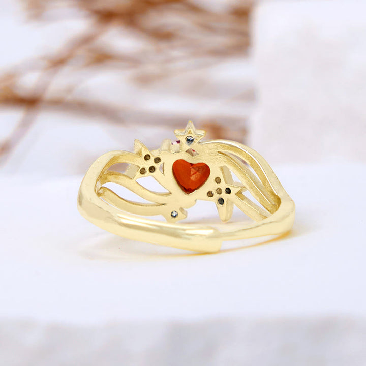 Bague Olivenorma en forme de cœur, grenat et étoile en zircon blanc