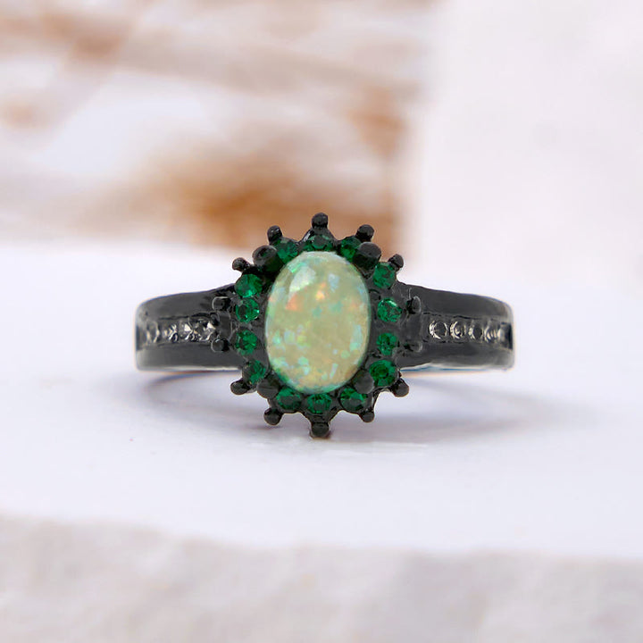 Bague Tournesol Ovale Opale Zircone Blanche Olivenorma