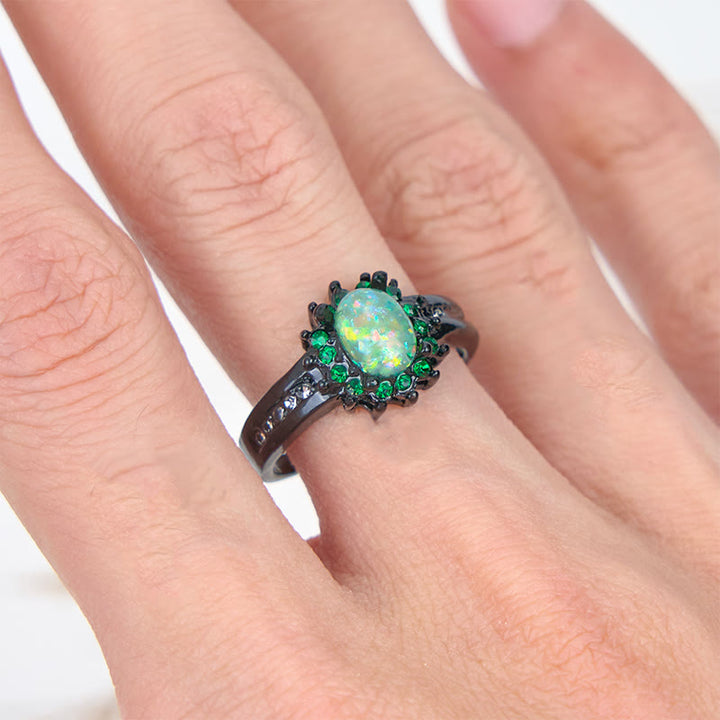 Bague Tournesol Ovale Opale Zircone Blanche Olivenorma