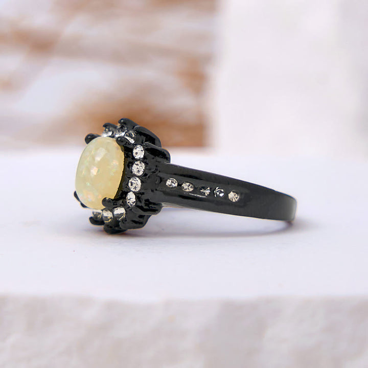 Bague Tournesol Ovale Opale Zircone Blanche Olivenorma