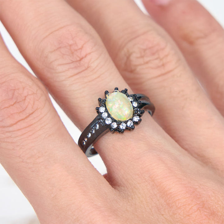 Bague Tournesol Ovale Opale Zircone Blanche Olivenorma