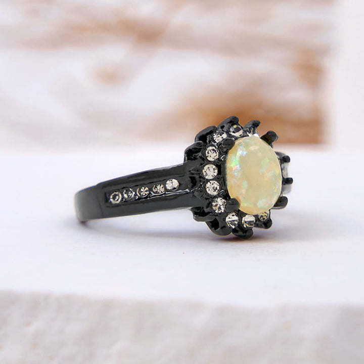 Bague Tournesol Ovale Opale Zircone Blanche Olivenorma