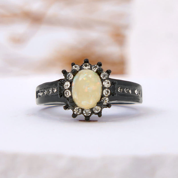 Bague Tournesol Ovale Opale Zircone Blanche Olivenorma