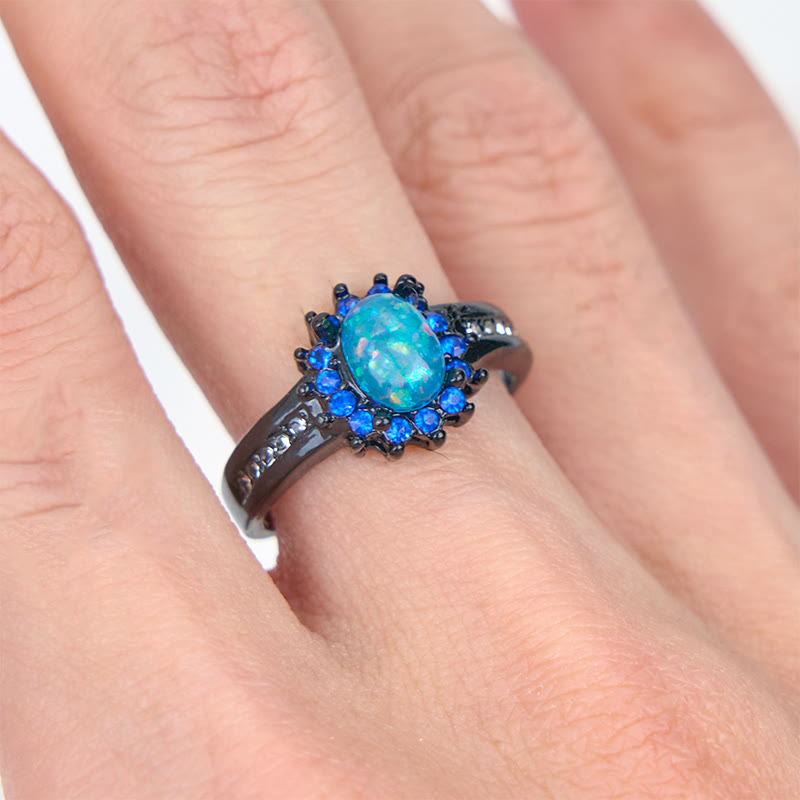 Bague Tournesol Ovale Opale Zircone Blanche Olivenorma