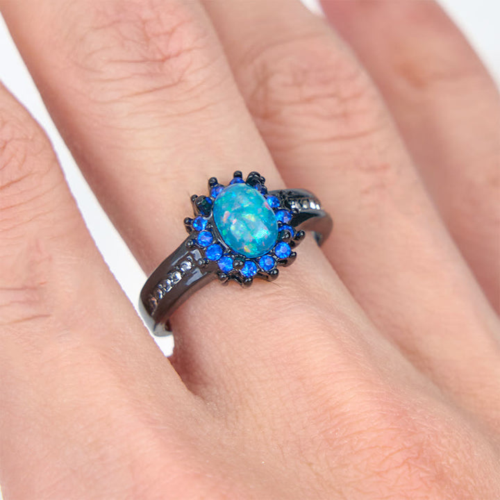 Bague Tournesol Ovale Opale Zircone Blanche Olivenorma