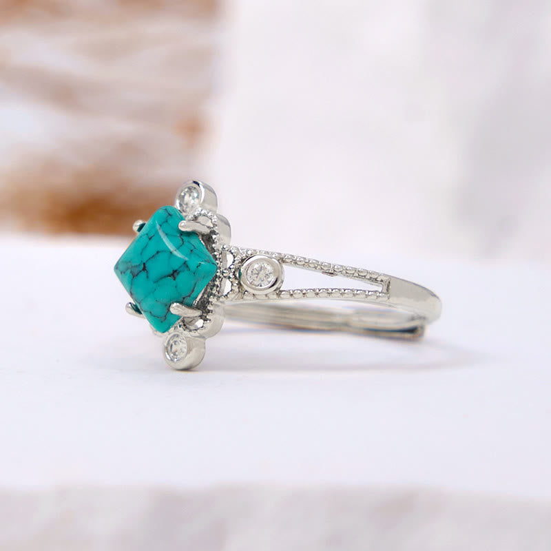 Bague creuse vintage en turquoise naturelle à coupe carrée Olivenorma