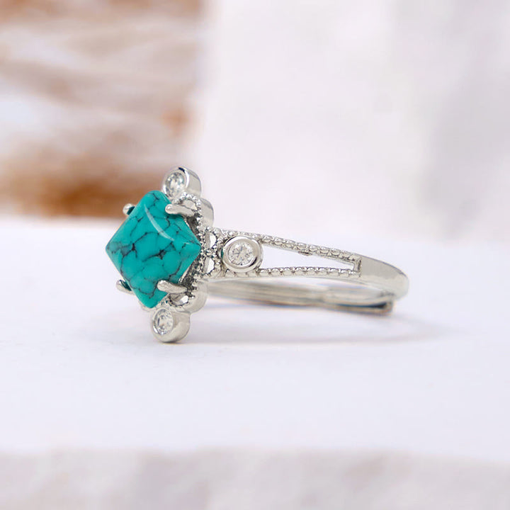 Bague creuse vintage en turquoise naturelle à coupe carrée Olivenorma