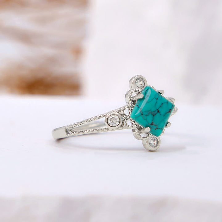 Bague creuse vintage en turquoise naturelle à coupe carrée Olivenorma