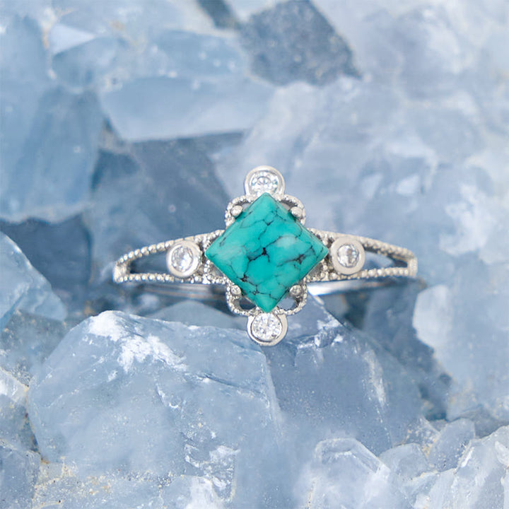 Bague creuse vintage en turquoise naturelle à coupe carrée Olivenorma