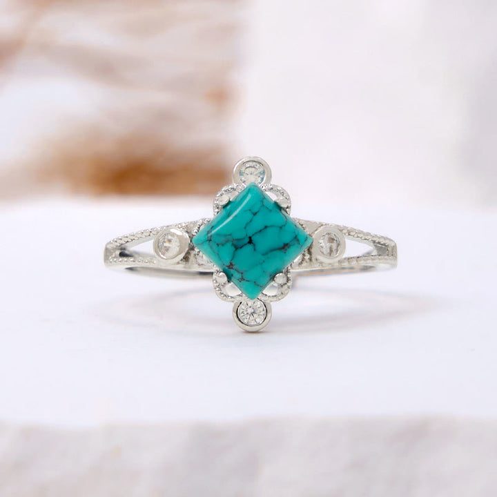 Bague creuse vintage en turquoise naturelle à coupe carrée Olivenorma