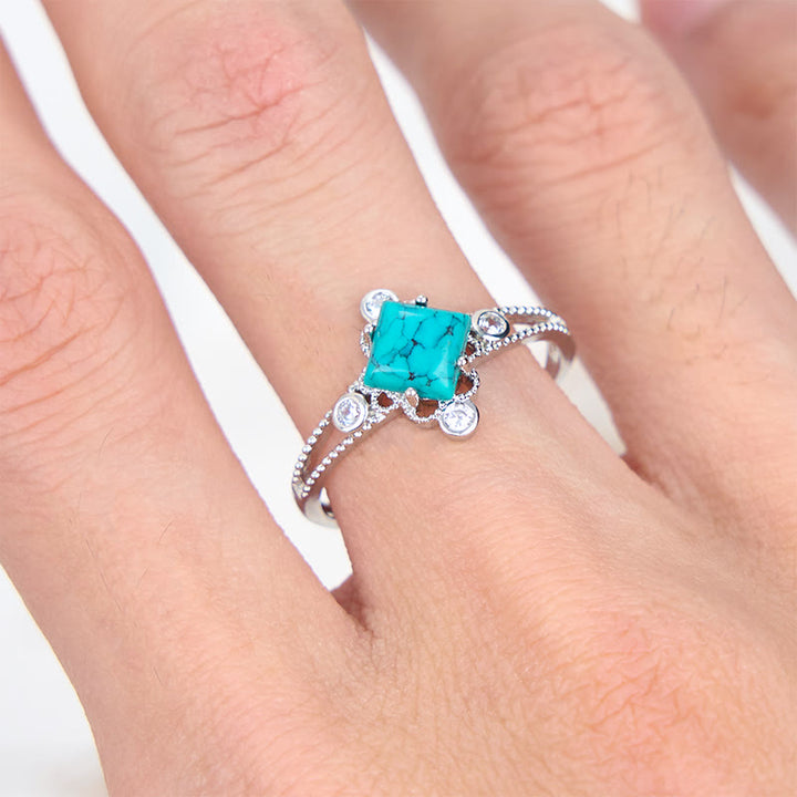 Bague creuse vintage en turquoise naturelle à coupe carrée Olivenorma