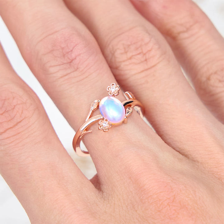 Bague en pierre de lune ovale à fleur de vigne Olivenorma