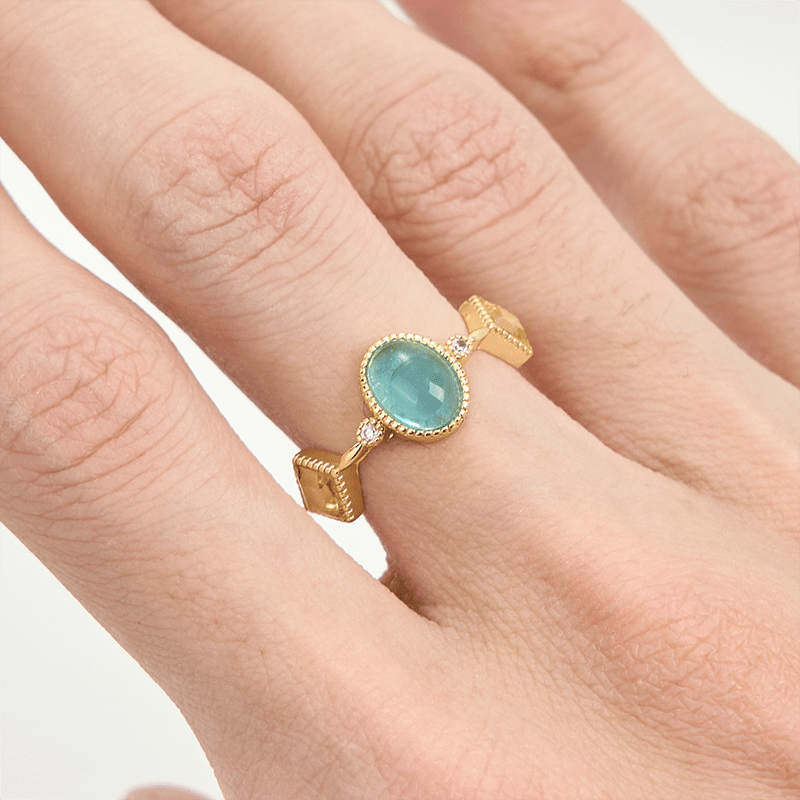 Bague vintage ovale en aigue-marine et citrine carrée Olivenorma