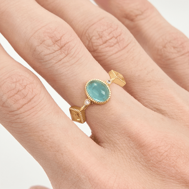 Bague vintage ovale en aigue-marine et citrine carrée Olivenorma