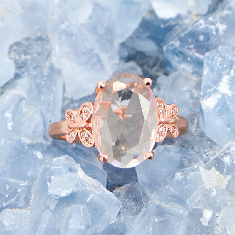 Bague papillon ovale en pierre de soleil de grande taille Olivenorma
