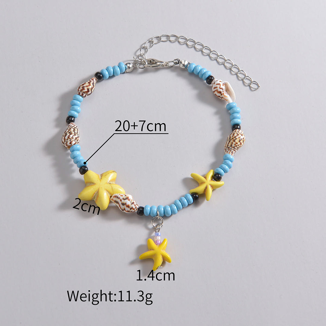 Bracelet de cheville à perles étoile de mer bleu turquoise jaune Olivenorma