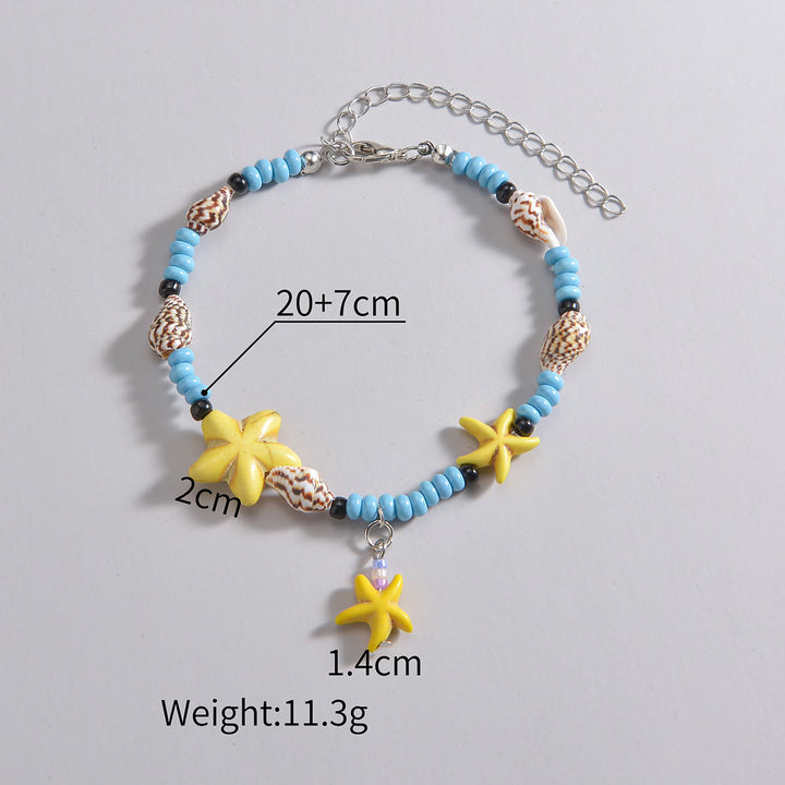 Bracelet de cheville à perles étoile de mer bleu turquoise jaune Olivenorma