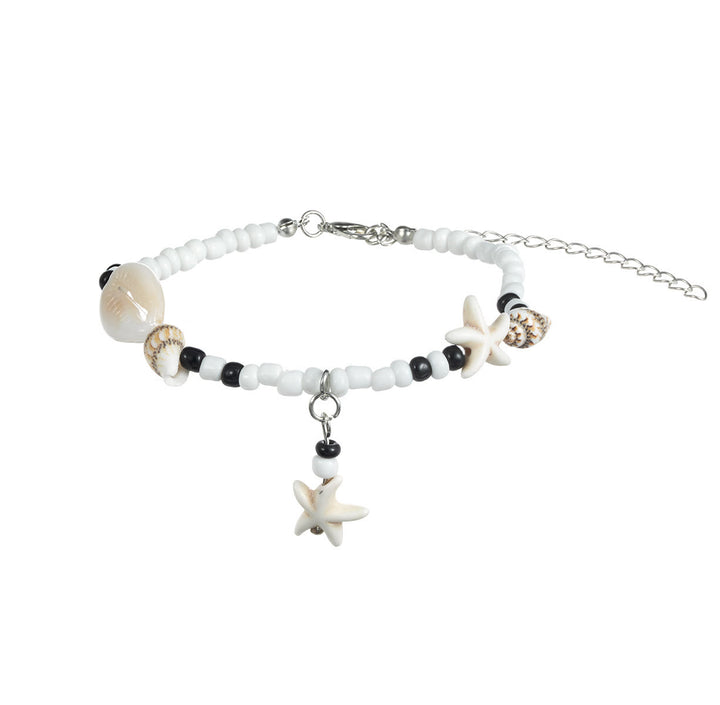 Bracelet de cheville en perles d'escargot et d'étoile de mer en onyx noir turquoise Olivenorma