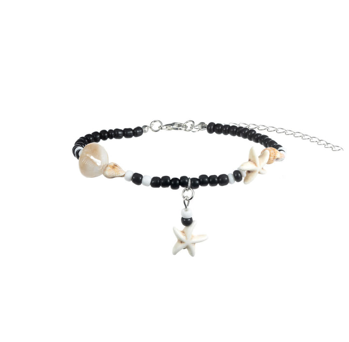 Bracelet de cheville en perles d'escargot et d'étoile de mer en onyx noir turquoise Olivenorma