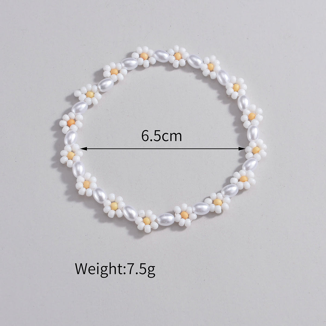 Bracelet de cheville en perles d'eau douce et fleurs Olivenorma