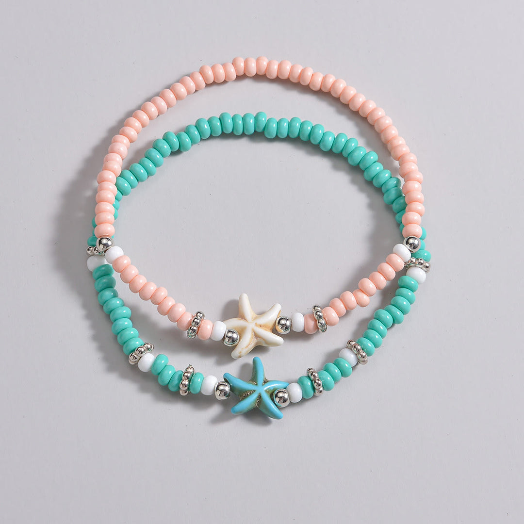 Bracelet de cheville Olivenorma en perles d'étoiles de mer turquoise rhodochrosite 2 pièces