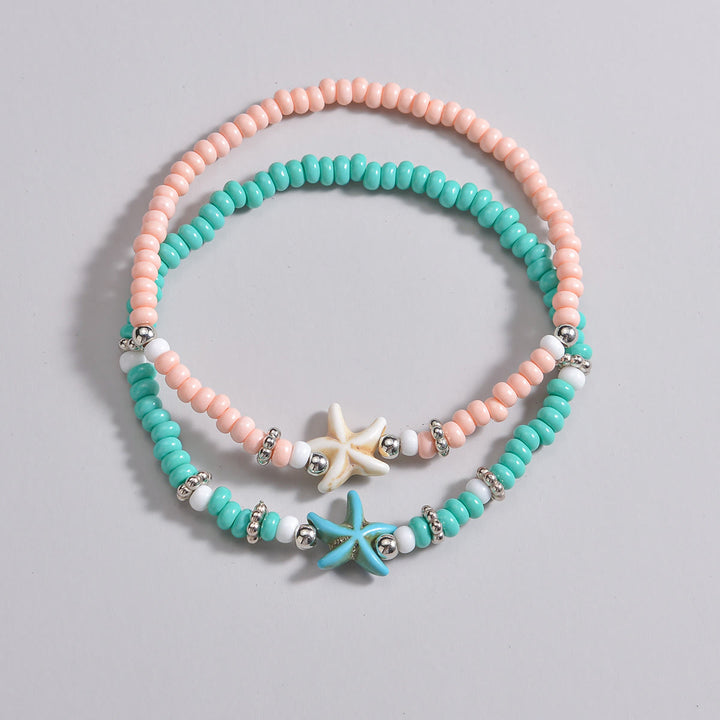 Bracelet de cheville Olivenorma en perles d'étoiles de mer turquoise rhodochrosite 2 pièces