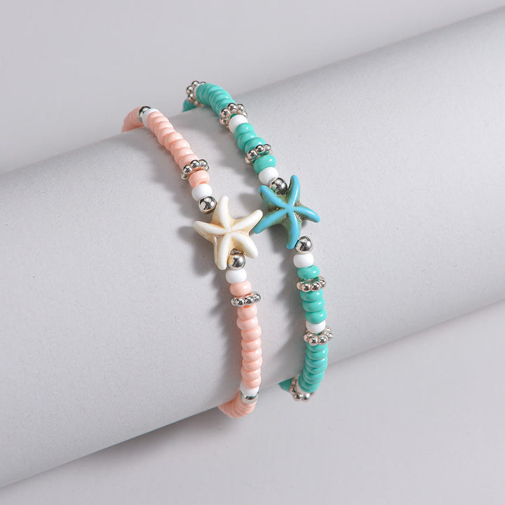 Bracelet de cheville Olivenorma en perles d'étoiles de mer turquoise rhodochrosite 2 pièces